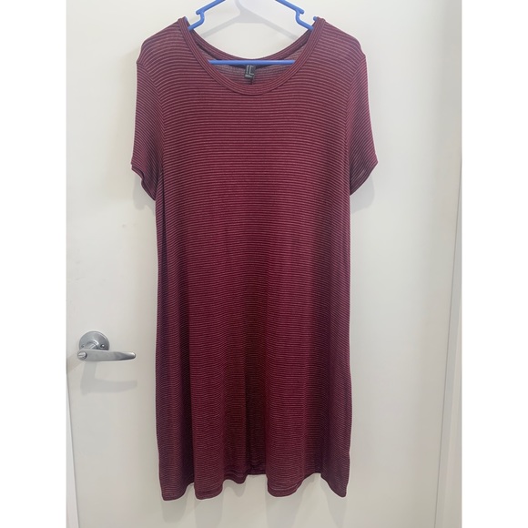 Forever 21 Dresses & Skirts - Burgundy skater dress with white pin stripes
